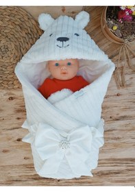 Resim Kışlık Bebek Kundağı Unisex Bebek Dış Kundak Battaniyesi Hastane Çıkışı Kundak Battaniye Ekru 