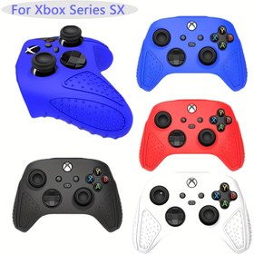 Resim Xbox Series S/X için Silikon Kılıf, Xbox Series S/X için Yumuşak Kauçuk Kapak, Xbox Series S/X Kontrol Cihazı için Başparmak Tutma Kapakları ile Silikon Koruyucu Kapak Yumuşak Kauçuk Kılıf (Siyah/ Mavi/ Kırmızı/ Beyaz), Koruyucu Kapak, Kaymaz Kapak ve Şapka 