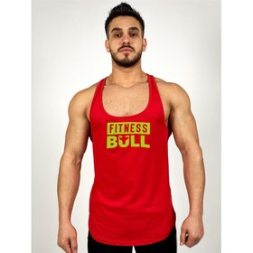 Resim Kırmızı Erkek Regular Fit -Fitness Bull- Baskılı Sporcu Atlet 