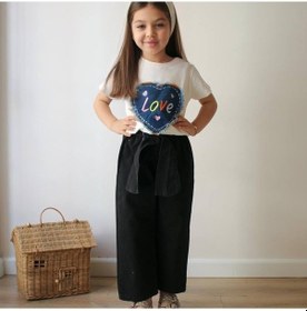 Resim Kız Çocuk Love Baskılı Tişört Ve Siyah Pantolon Takım 3-10 Yaş - 31438 Çok Renk 
