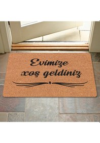 Resim Azerbaycan'a Özel Hoş Geldiniz Xoş G Ldiniz Yazılı Dijital Baskılı Kapı Önü Paspas Koyu Bej 