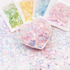Resim Karışık Yıldız ve Kalp Şekilli Glitter Sequins El Sanatları, Sanat, Manikür, Düğün ve Noel Süsleri için - 20g/bag, Parlayan PVC Konfeti, El Sanatları için Glitter, Sequins 