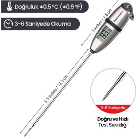 Resim Thermopro TP02S Işıklı Daldırma/saplama Çelik Gövdeli Gıda Pişirme Termometresi 