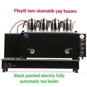 Resim SAFİR ÇAY KAZANLARI 4 Demlikli Özel Renk Safir Kromat Siyah Tam Otomatik Çay Kazanı Sadece Elektrikli Pleytli Semaver 