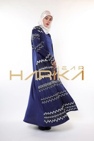 Resim Akşam Yıldızı Desenli Kraliyet Mavisi İşlemeli Ferace(Elbise hariç) - 4XL / Navy 