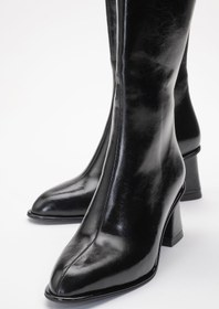 Resim LuviShoes PARADİS Siyah Cilt Kadın Kalın Topuklu Çizme 