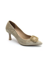 Resim Feles Kadife Taş Toka Detaylı Stiletto Kadın Topuklu Ayakkabı Ten 