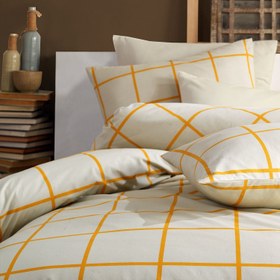 Resim Karo Sarı %100 Pamuk Ranforce Battal Boy Nevresim Takımı 