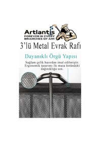 Resim Masaüstü Büro Seti 7 Parça Siyah Metal Evrak Rafı Kalemlik 3 Lü Zımba Makinesi Delegeç Ataşlık Notluk Düzenleyici 