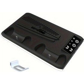 Resim Motion003 Siyah Ps5 Ps5 Slim Konsolu Soğutma Fanı Rgb Işık Kulaklık Kancası 3 Seviyeli Çift Kumanda Şarj İstasyonu 