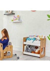 Resim Minera 0-6 Yaş Kumru Montessori Ahşap Çocuk Kitaplığı ve Oyuncak Toplama Ünitesi 