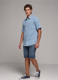 Resim Colin's Regular Fit Orta Bel Düz Erkek Mid İndigo Denim Jean Şort 