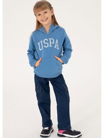 Resim U.S. Polo Assn. Kız Çocuk Koyu Mavi Kapüşonlu Basic Sweatshirt 50296388-VR032 