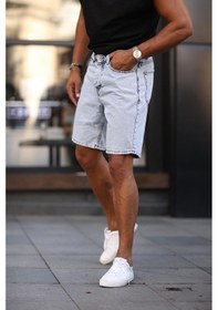 Resim Boyfriend Kot Kapri Rahat Kalıp Kot Şort Buz Mavi 