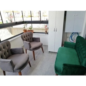 Resim Azra Mobilya Çay Seti Oturma Grubu Oturma Takımı Koltuk Takımı Ahşap Mobilya Takımı Balkon Bahçe Mobilyası Gri - Yeşil 