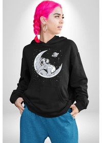 Resim Kuala Sancar Uyuyor Ay Mars Kadın Erkek Siyah Kapüşonlu Sweatshirt Hoodie Siyah 
