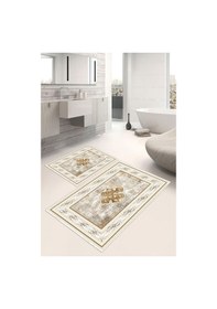 Resim Dijital Baskı Klasik Kaymaz Taban 2li Set Banyo Paspası Klozet Takımı 50x60cm-60x100cm Krem 