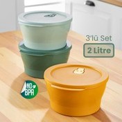 Resim 3'lü 2 Litre Mikrodalgaya Girebilen Kapaklı Saklama Kabı Seti Renkli Vienev