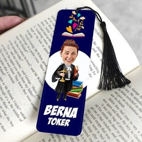 Resim Avukat Kadın Karikatürlü Püsküllü Kitap Ayracı 