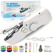 Resim Çift Güç (USB-C ve AA Pil) ile El Tipi Kompakt Dikiş Makinesi | Otomatik Besleme ile Taşınabilir Mini Elektrikli Cihaz - Başlangıç Seviyesi/Yetişkinler, Giyim Onarımı ve Seyahat Kullanımı için Tüm İçerik Dahil DIY Kiti, İplik, Makas, Cetvel, Bağcıklar, Thimble ve Daha Fazlası 