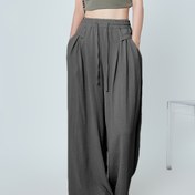Resim Kadınların Rahat Geniş Bacaklı Pantolonları, Düz Renk Polyester %100 Esneklik Olmayan Kumaş, Bahar/Yaz/Sonbahar Mevsimi, Dokuma Desen, Cep Detaylı, 150 g/m² - Yüksek Bel Bol Kesim Pantolon 