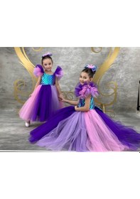Resim Ay Kids Kız Çocuk Deniz Kızı Temalı Kabarık Tütü Elbise Parti Elbisesi 1405mor Mor 
