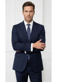 Resim Plus Scorpion Ck125 Erkek Blazer Ceket Twill Puntolu Kırlangıç Yaka 2 Düğmeli Çift Yırtmaçlı Slim Fit Lacivert 