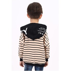 Resim Toontoy Kids Toontoy Erkek Çocuk Oversize Kapüşonlu Düşük Omuz Baskılı Çizgili Sweatshirt - Garnili & 2 İplik Bej 