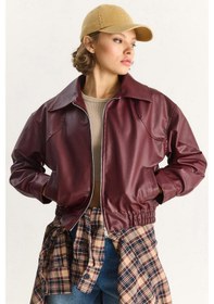 Resim Shade Kadın Oversize Belli Lastikli Suni Deri Bomber Ceket 3128 60283558 - Bordo 