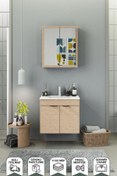 Resim BIANI Fix Loft 65 Cm Banyo Dolabı,Seramik Lavabolu,Aynalı,Lavabo Dahil,Mdf,Aybe Bej 