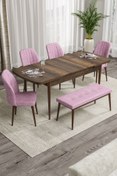 Resim Canisa Rio Serisi 80x132 Açılabilir Mdf Mutfak Masası Takımı Barok Desen Masa 4 Pembe Sandalye 1 Bench 