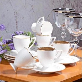 Resim Byz-004 New Bone China 6'lı Kahve Fincan Seti Yaldızlı 
