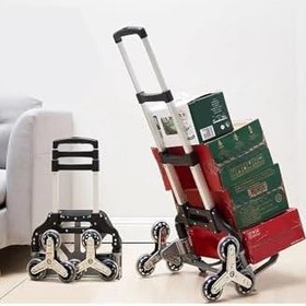 Resim Pro Seri 6 Tekerli 80KG Kapasiteli Merdiven Çıkabilen Katlanır Taşıma Arabası Koli Yük Paket Aracı 