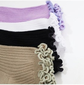 Resim Kral Socks Kadın Bambu Çorap 4 Çift Renkli Fırfırlı Patik Kadın Çorap Çok Renkli 