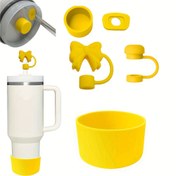 Resim 30oz 40oz Tumbler Kupası için 5 adet aksesuar seti, 3 adet Spill Stopper Proof, 1 adet 10mm Bow Straw Topper Kapak ve 1 adet Silikon Bot Tumbler Su Şişesi Dekorasyonu için 