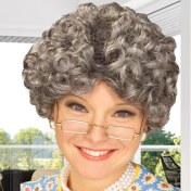 Resim Kuzgun Ticaret Gri Renk Kıvırcık Yaşlı Peruk Büyükanne Peruğu Astarlı Bonus 