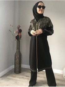 Resim AYSUN AYDEMİR Gold Detaylı Fermuarlı Siyah Eşofman Takımı 