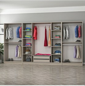 Resim Kale 8 Bölmeli 2 Çekmeceli Giyinme Dolabı Kumtaşı 190cm Kumtaşı 