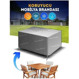 Resim Bahçe Mobilya Masa Sandalye Koruma Kılıf Örtüsü Gri 200x150x75cm Su Geçirmez 
