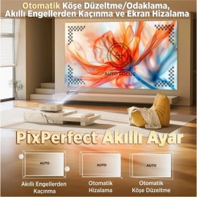 Resim Yüksek Çözünürlüklü 4K Projeksiyon Cihazı, Otomatik Odak ve Keystone, Wifi 6, Taşınabilir 