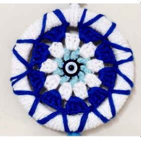 Resim Ponponlu Nazar Boncuğu Desenli El Yapımı Mini Kapı, Duvar ve Araba Süsü 