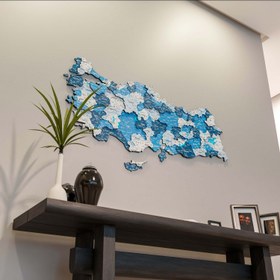 Resim Türkiye Siyasi Haritası - UV Baskılı 3D Ahşap Duvar Dekoru (Navy) - 70x36 cm 