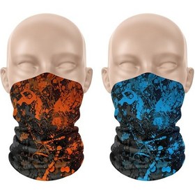 Resim Dair Turuncu Turkuaz Boya Desenli 2'li Set Boyunluk Bandana Outdoor Balaklava Yüz Maskesi Kafa Bandı 