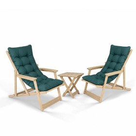 Resim Bahex Loft 2+1 Ahşap Kollu Minderli Şezlong Set Yeşil 