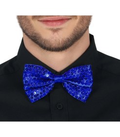 Resim Gece Işıltısı Mavi Payetli Pullu Papyon 7x2 cm - Lisinya 