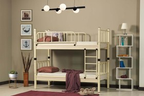 Resim Argimo Yurt Genç Çocuk Odası Metal Ranza ve Karyola - 90x190 / Krem 