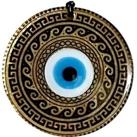 Resim Altın Varaklı Nazar Boncuklu Füzyon Cam El İşçiliği 12 Cm Duvar Süsü 