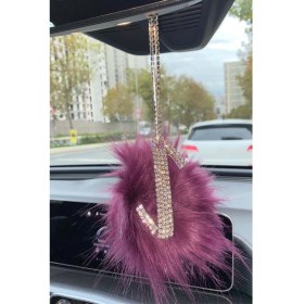 Resim Swarovski Gümüş Taşlı Dikiz Ayna Kolye Süsü Pembe Tüylü I Harfi 