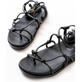 Resim Siyah Bilekten Bağcıklı Kadın Sandalet Siyah 