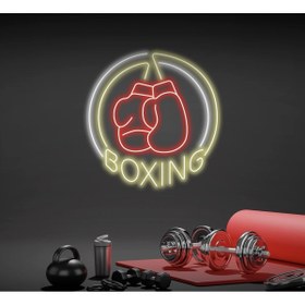 Resim BİZ BU İŞİN KEYİF KISMINDAYIZ BOXING Yazılı ve Boks Eldiveni Figürlü Neon Tabela 
